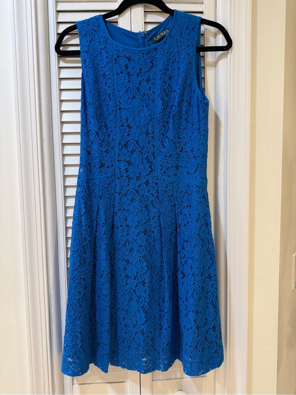 Ralph Lauren Royal Blue Sleeveless Lace Fit-and-Flare Mini Dress